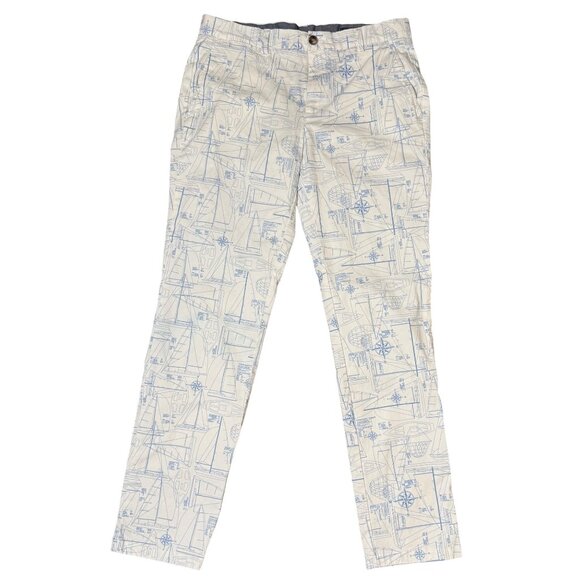 Vineyard Vines Other - Vineyard Vines Men’s 33x32 Slim Fit Blueprint Sailboat Print Pants White Blue Na